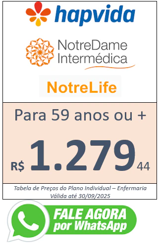 Tabela de Preços Hapvida NotreDame NotreLife Plano de Saúde para a Terceira Idade.